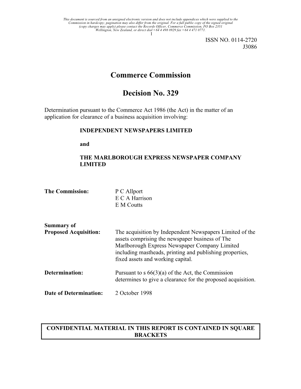 Commerce Commission Decision No