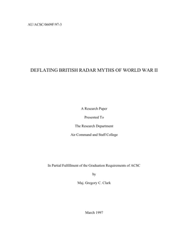 Deflating British Radar Myths of World War Ii