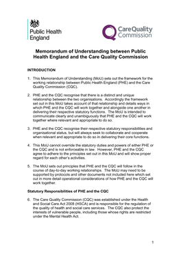 Memorandum of Understanding Between Public Health England and the Care Quality Commission