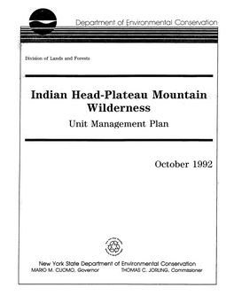 Indian Head-Plateau Mountain Wilderness Unit Management Plan