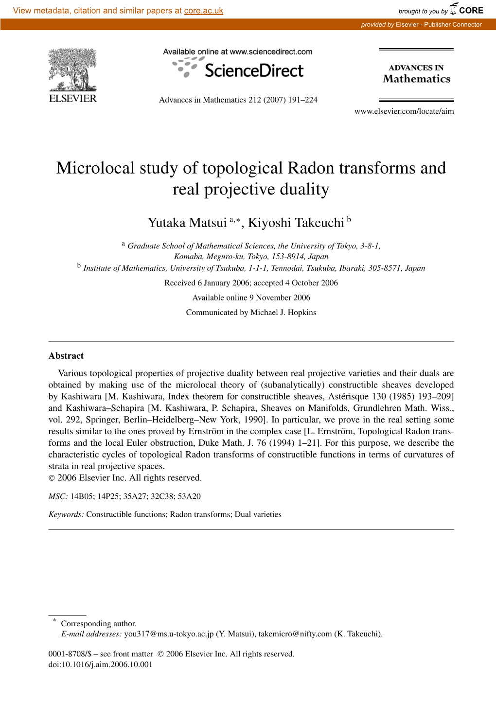 Microlocal Study of Topological Radon Transforms and Real Projective Duality