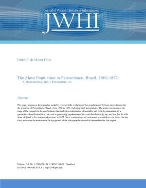 The Slave Population in Pernambuco, Brazil, 1560-1872: a Macrodemographic Reconstruction
