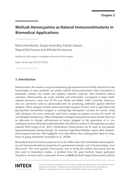 Mollusk Hemocyanins As Natural Immunostimulants in Biomedical Applications