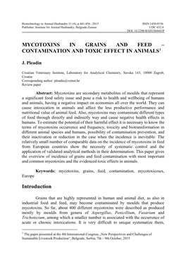 Mycotoxins in Grains and Feed – Contamination and Toxic Effect in Animals1