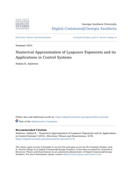 Numerical Approximation of Lyapunov Exponents and Its Applications in Control Systems