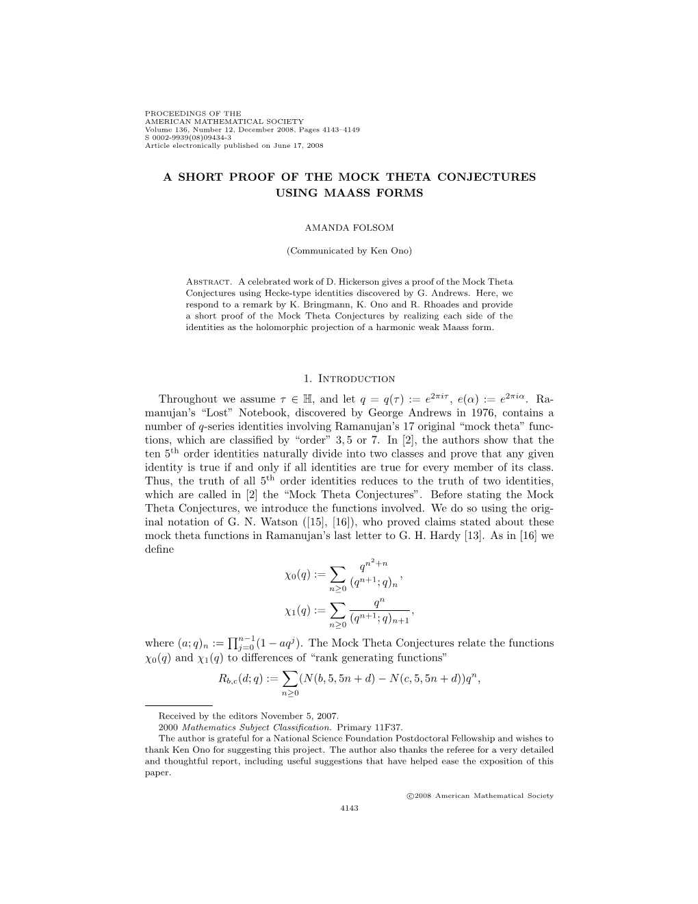 A Short Proof of the Mock Theta Conjectures Using Maass Forms