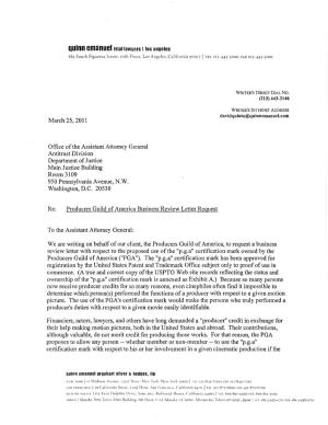Business Review Request Letter: Producers Guild of America
