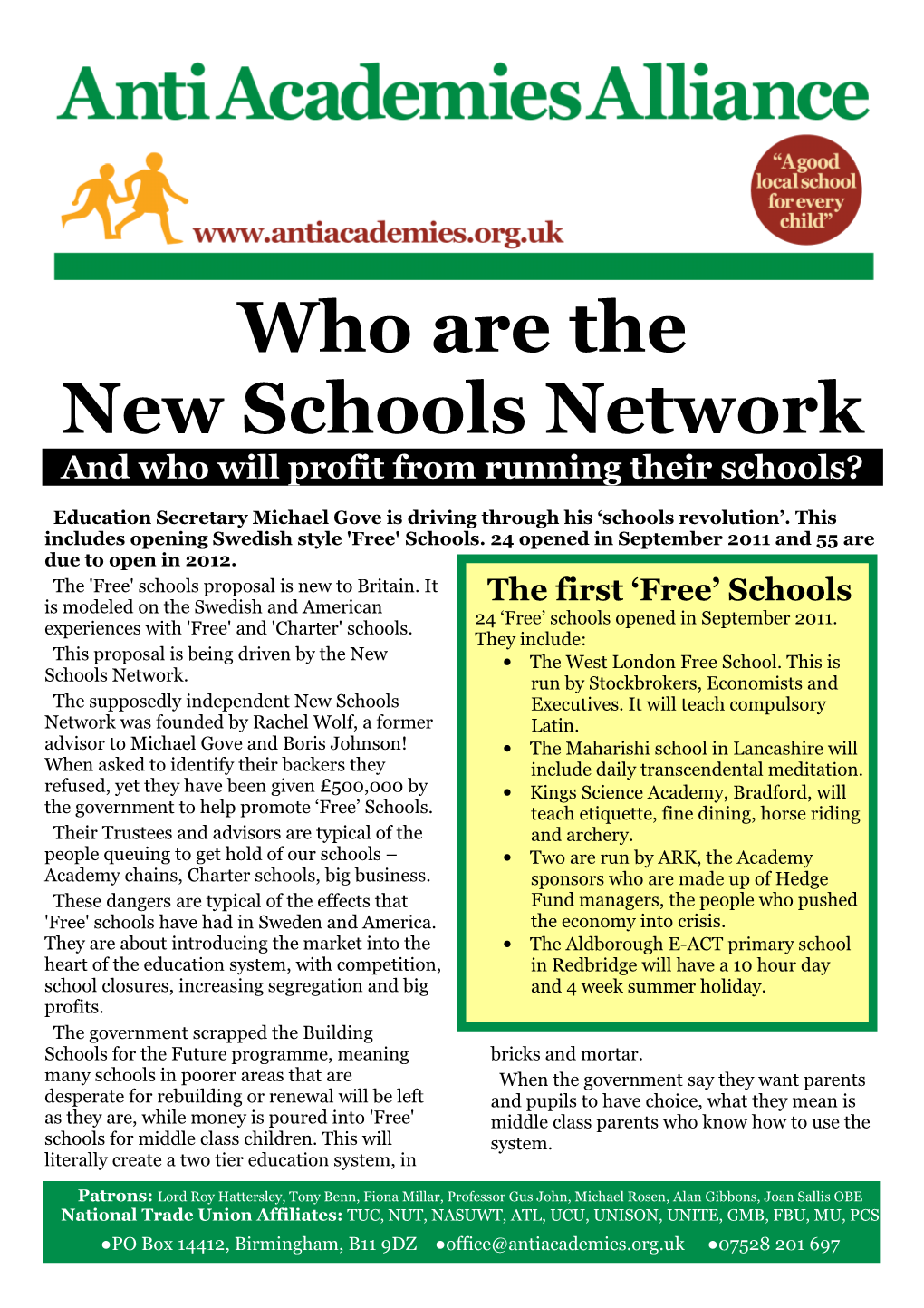 Who Are the New Schools Network and Who Will Profit from Running Their Schools?
