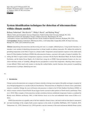 System Identification Techniques for Detection of Teleconnections Within Climate Models