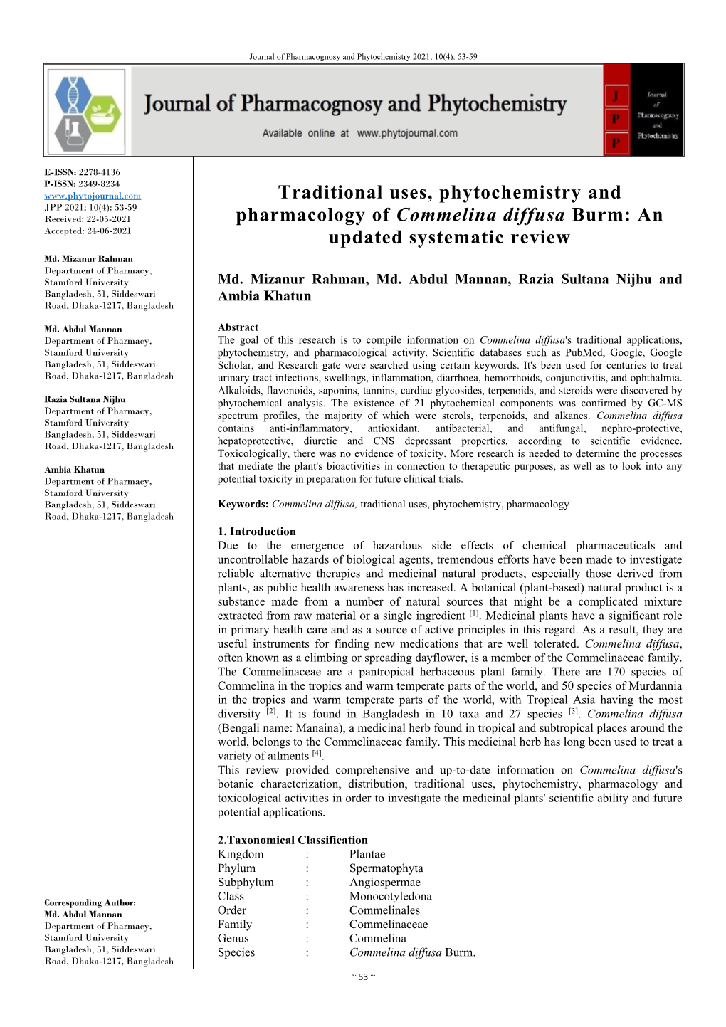 Traditional Uses, Phytochemistry and Pharmacology of Commelina