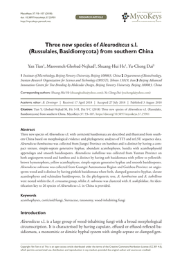 Three New Species of Aleurodiscus S.L. (Russulales, Basidiomycota) from Southern China