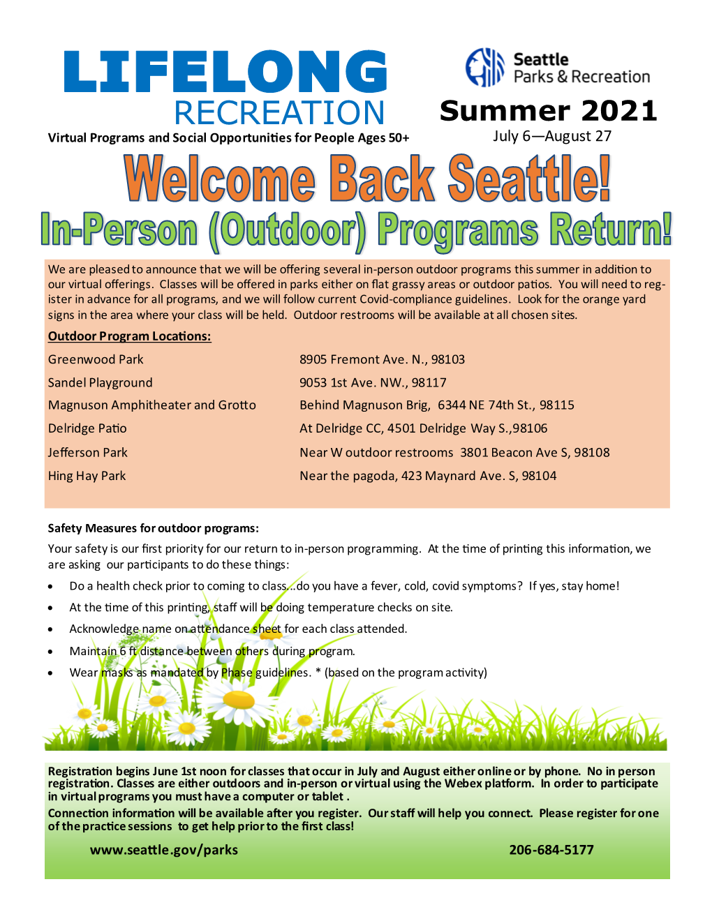 LIFELONG RECREATION Summer 2021 Virtual Programs and Social Opportunities for People Ages 50+ July 6—August 27