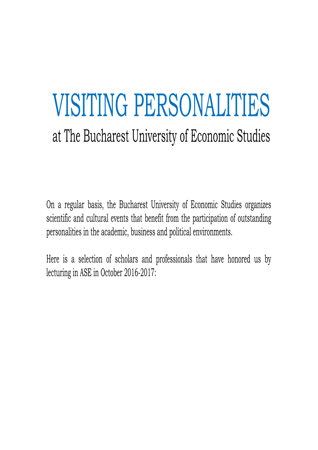 VISITING PERSONALITIES at the Bucharest University of Economic Studies