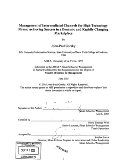 Management of Intermediated Channels for High Technology Marketplace