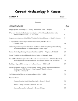 Current Archaeology in Kansas