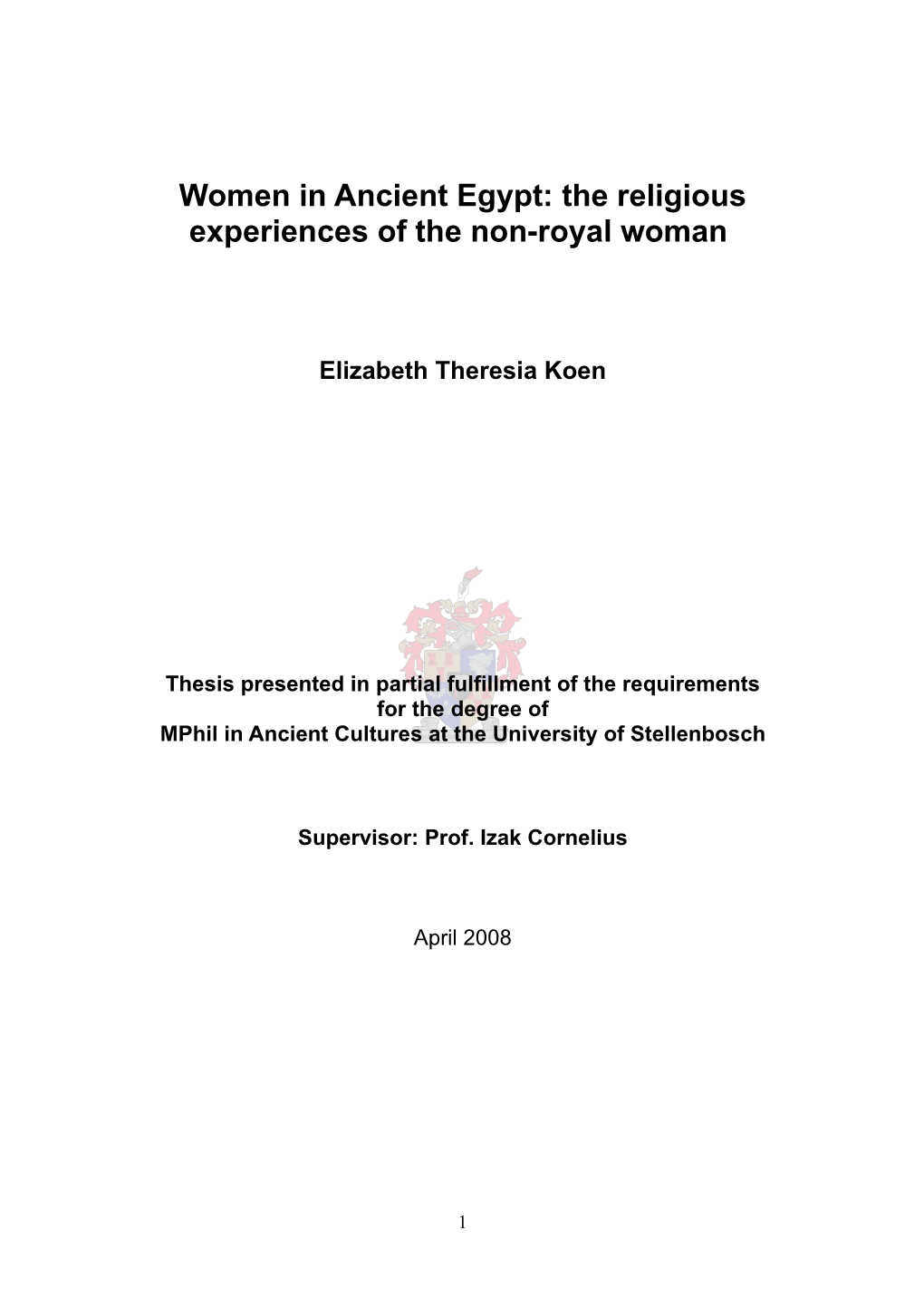 Women in Ancient Egypt: the Religious Experiences of the Non-Royal Woman