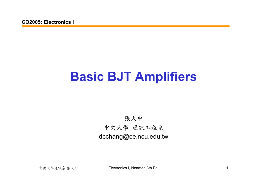 Basic BJT Amplifiers