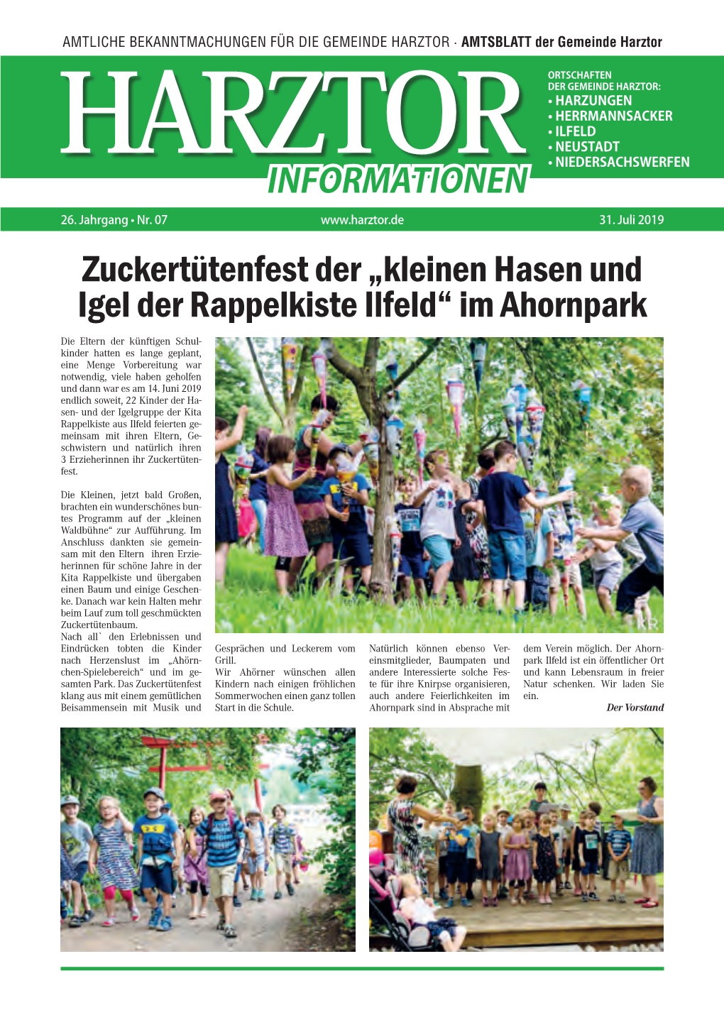 Zuckertütenfest Der „Kleinen Hasen Und Igel Der Rappelkiste Ilfeld“