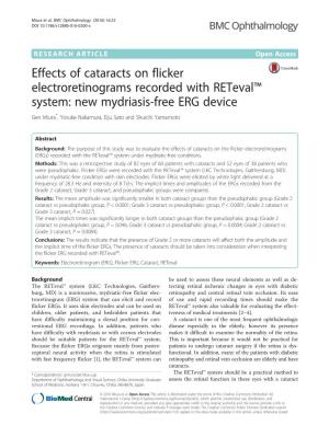 Effects of Cataracts on Flicker Electroretinograms Recorded with Reteval™ System: New Mydriasis-Free ERG Device