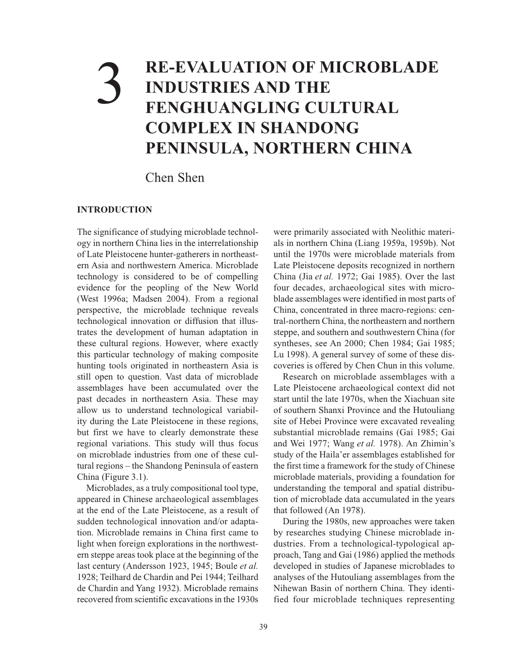 Re-Evaluation of Microblade Industries and the 3 Fenghuangling Cultural Complex in Shandong Peninsula, Northern China