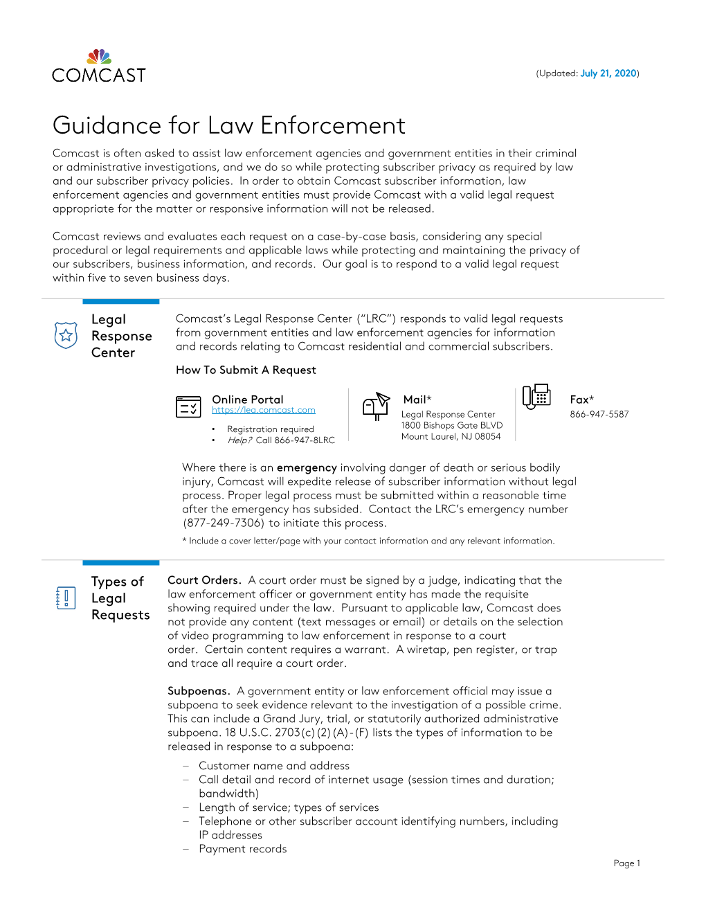 Guidance for Law Enforcement