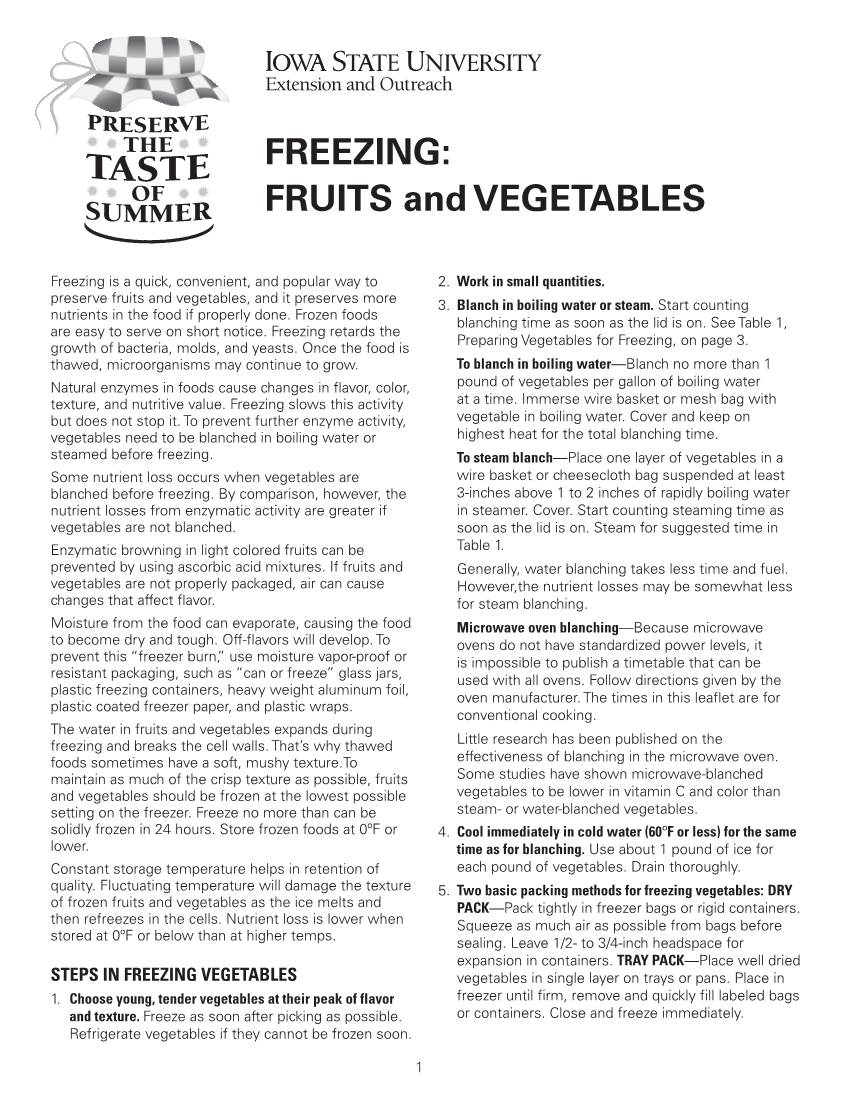 FREEZING: FRUITS and VEGETABLES