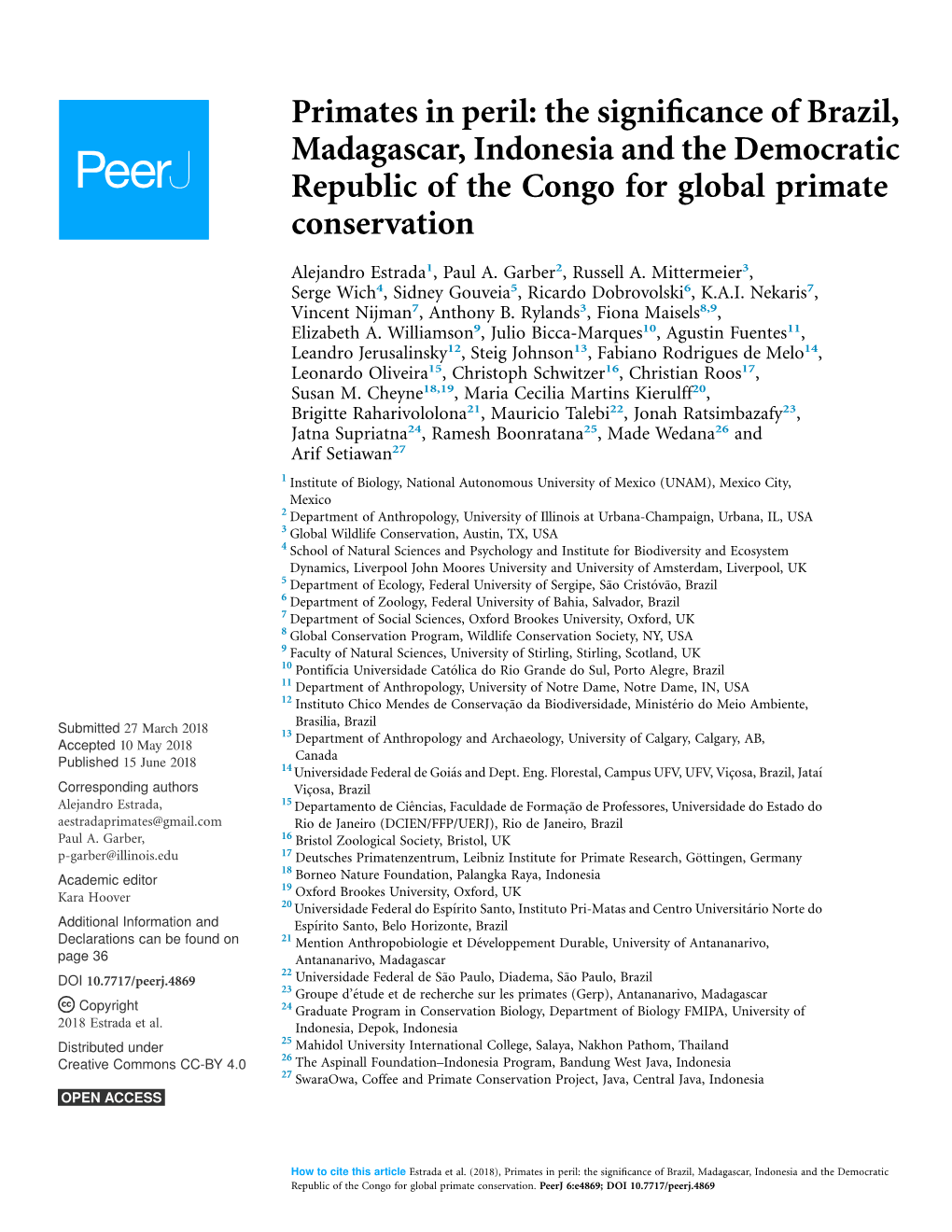 Primates in Peril: the Significance of Brazil, Madagascar, Indonesia And