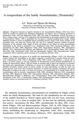 A Compendium of the Family Axonolaimidae, (Nematoda)L