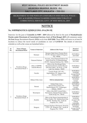 West Bengal Police Recruitment Board Araksha Bhawan, Block –Dj, Salt Lake City, Kolkata – 700 091