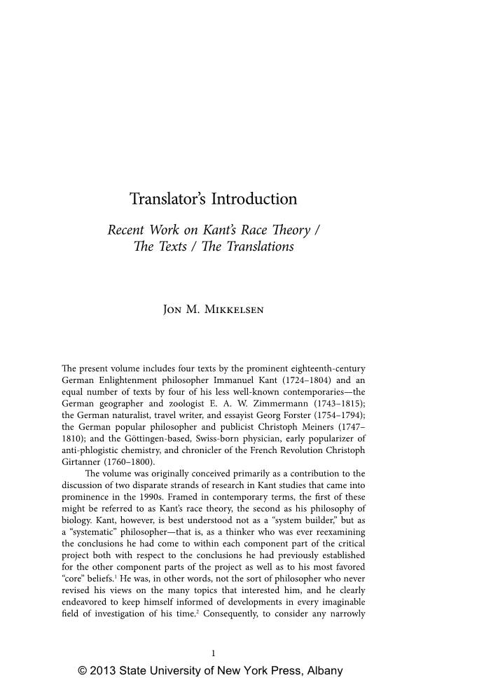 Recent Work on Kant's Race Theory / the Texts / the Translations