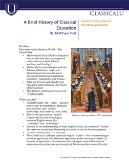 A Brief History of Classical Education