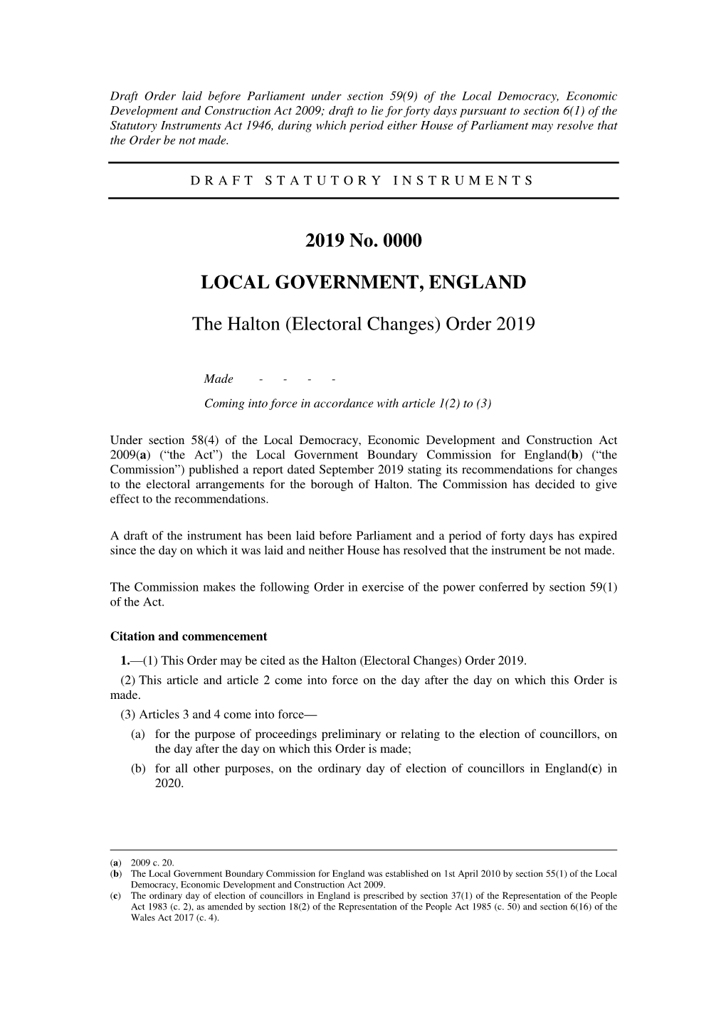 The Halton (Electoral Changes) Order 2019