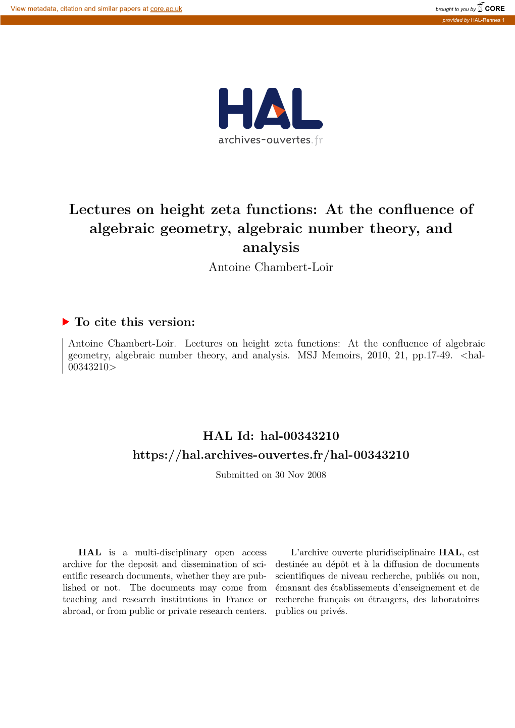 Lectures on Height Zeta Functions: at the Confluence of Algebraic