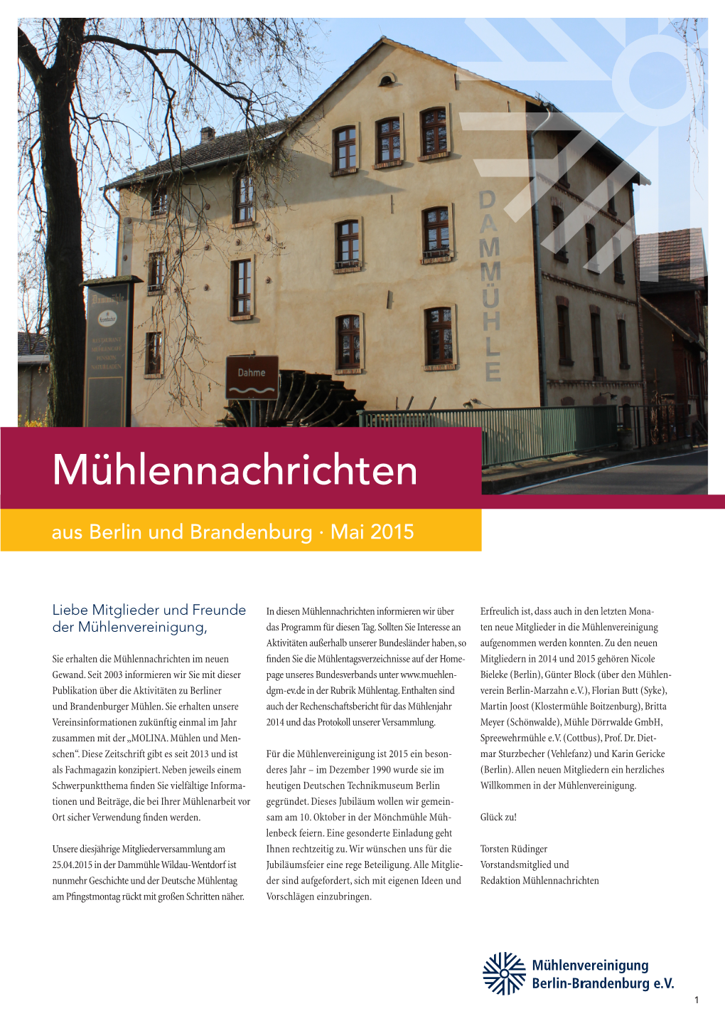 Mühlennachrichten Aus Berlin Und Brandenburg · Mai 2015