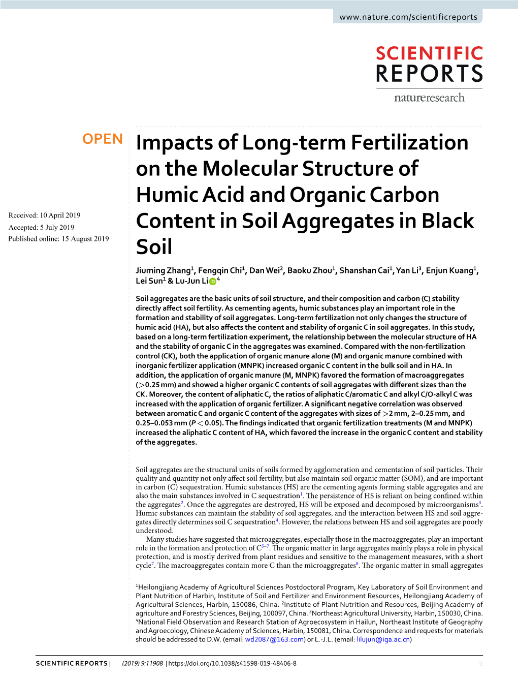 Impacts of Long-Term Fertilization on the Molecular Structure of Humic