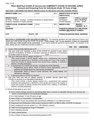 Pfizer-Biontech COVID-19 Vaccine Consent and Screening Form For