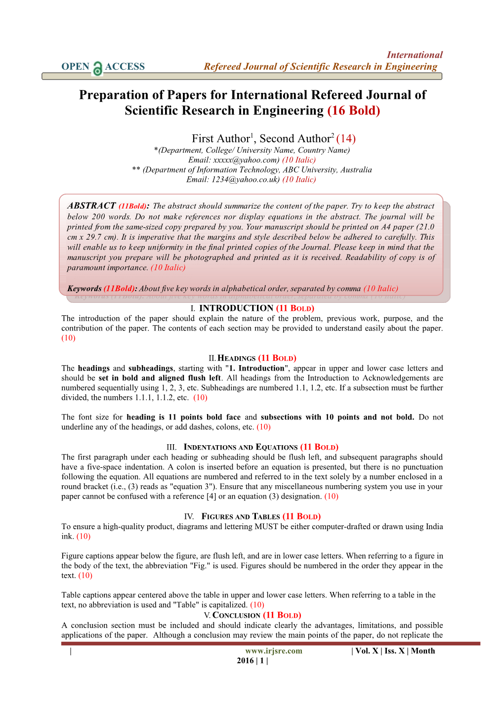 Preparation for International Refereed Journal of Scientific Research in Engineering (11 Bold)