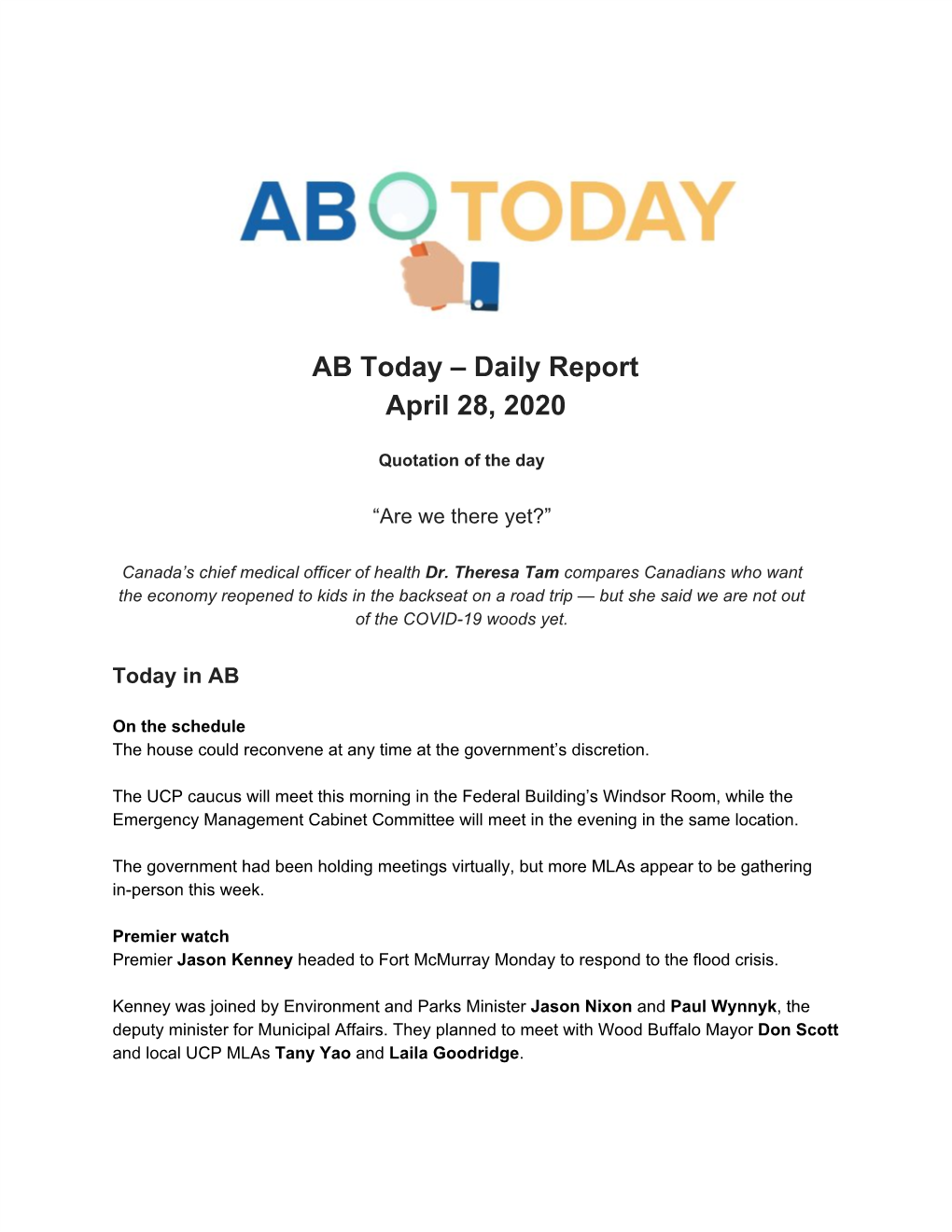AB Today – Daily Report April 28, 2020