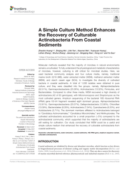 A Simple Culture Method Enhances the Recovery of Culturable Actinobacteria from Coastal Sediments