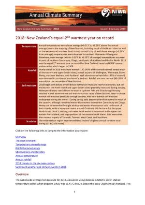 2018: New Zealand's Equal-2Nd Warmest Year on Record