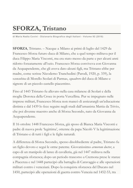 SFORZA, Tristano Di Maria Nadia Covini - Dizionario Biografico Degli Italiani - Volume 92 (2018)
