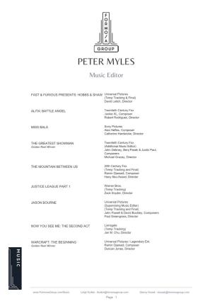 PETER MYLES Music Editor