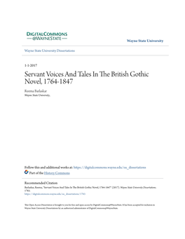 Servant Voices and Tales in the British Gothic Novel, 1764-1847