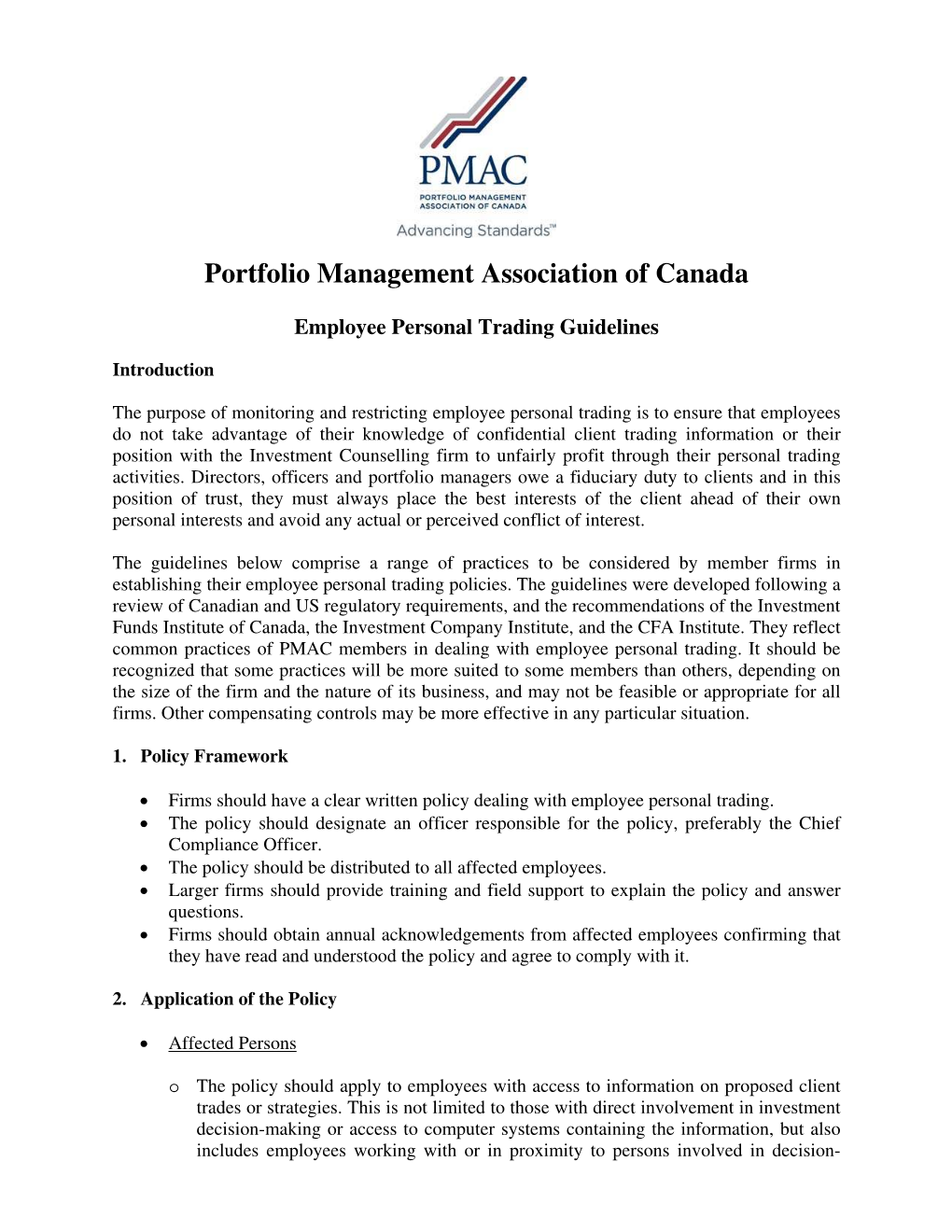 Employee Personal Trading Guidelines