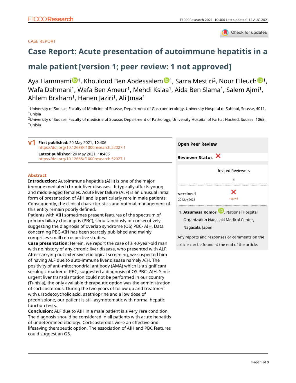 Acute Presentation of Autoimmune Hepatitis in a Male Patient[Version 1