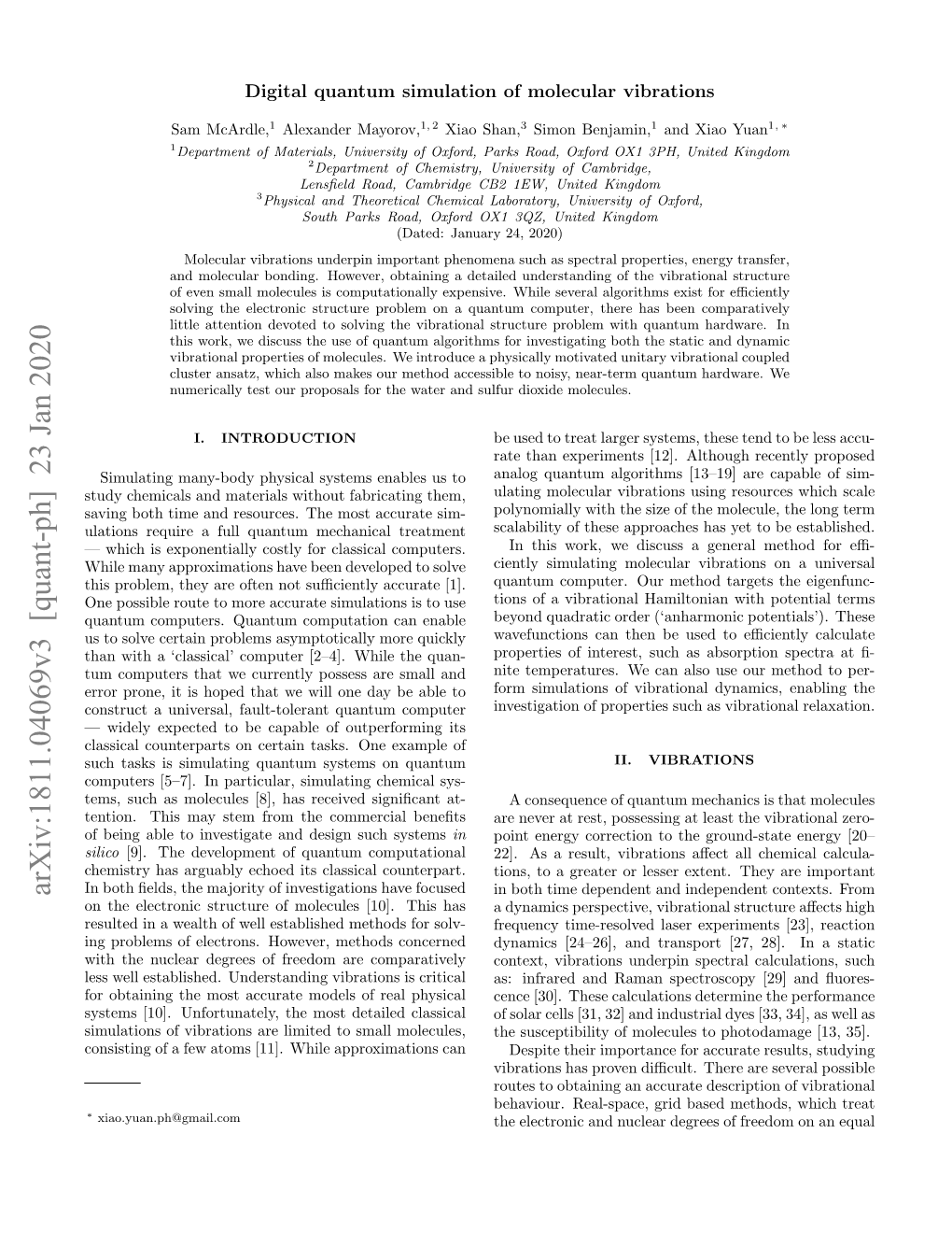 Arxiv:1811.04069V3 [Quant-Ph] 23 Jan 2020 in Both ﬁelds, the Majority of Investigations Have Focused in Both Time Dependent and Independent Contexts