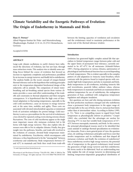 The Origin of Endothermy in Mammals and Birds