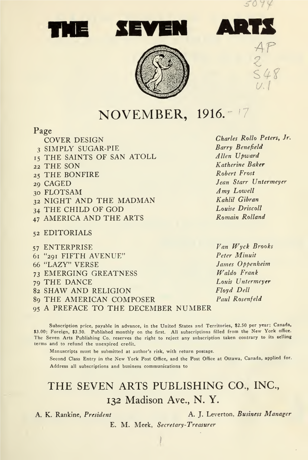 (From "The Madman"), the Seven Arts, November, 1916