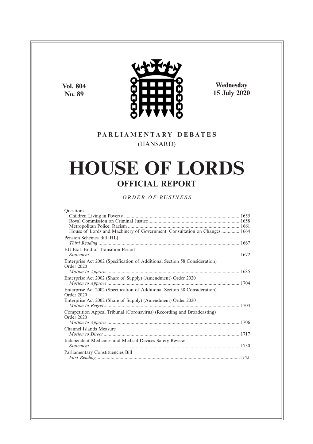 House of Lords Official Report