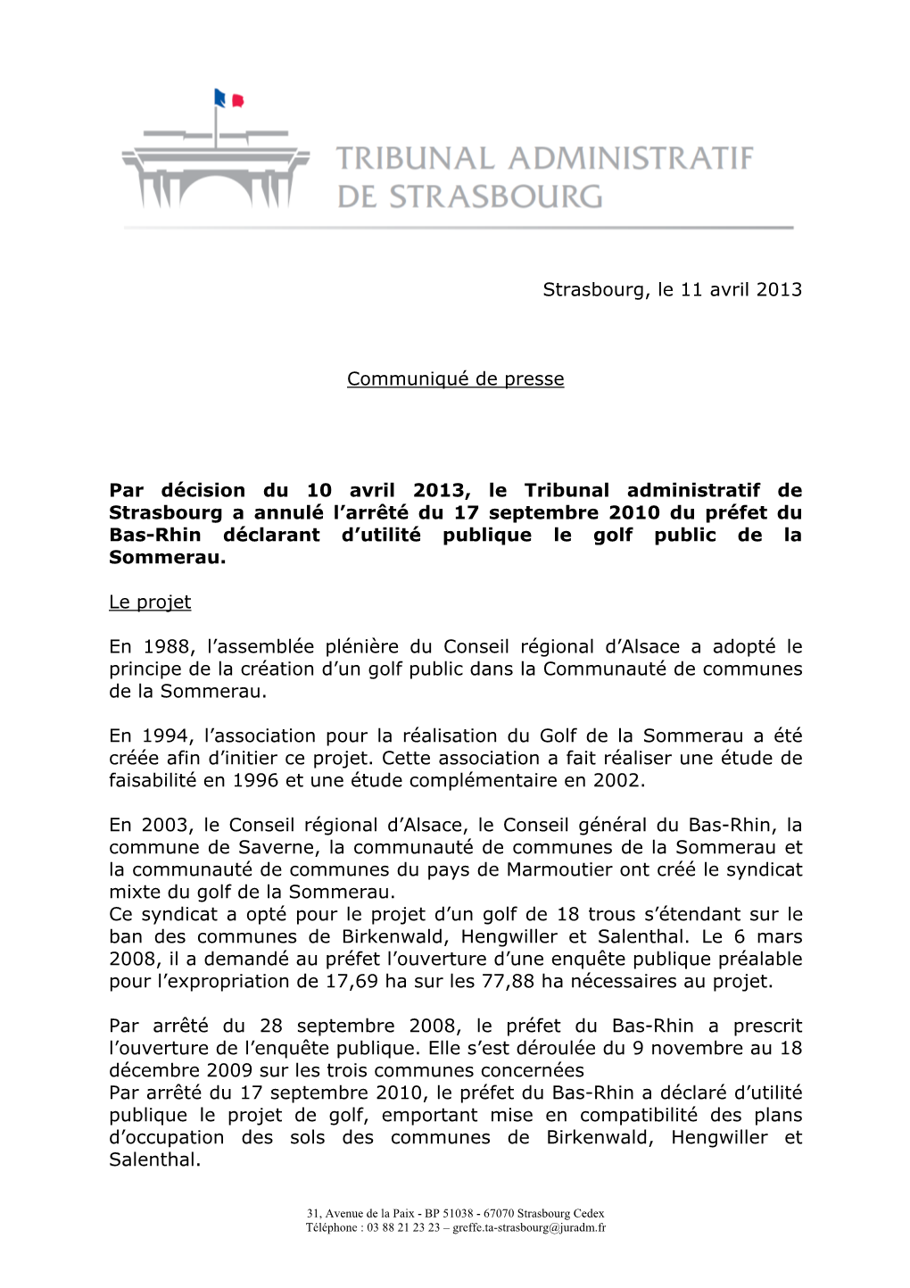 Le Communiqué De Presse Du Tribunal Administratif De Strasbourg